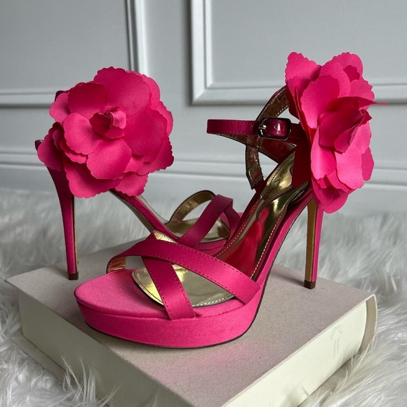 Nina Shoes Satin Pink Flower Heels - Picture 2 of 8